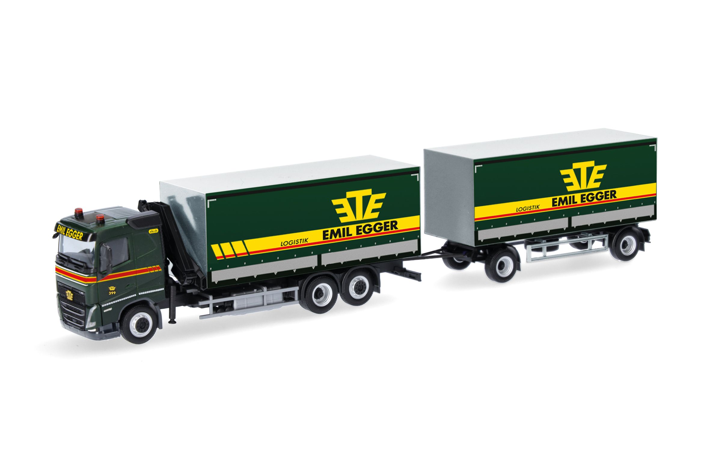 [予約]herpa Cars&Trucks 1/87 (プラスチック製) ボルボ FH 2020 フラットルーフ ターポリントレーラー クレーン付 (スイス)
