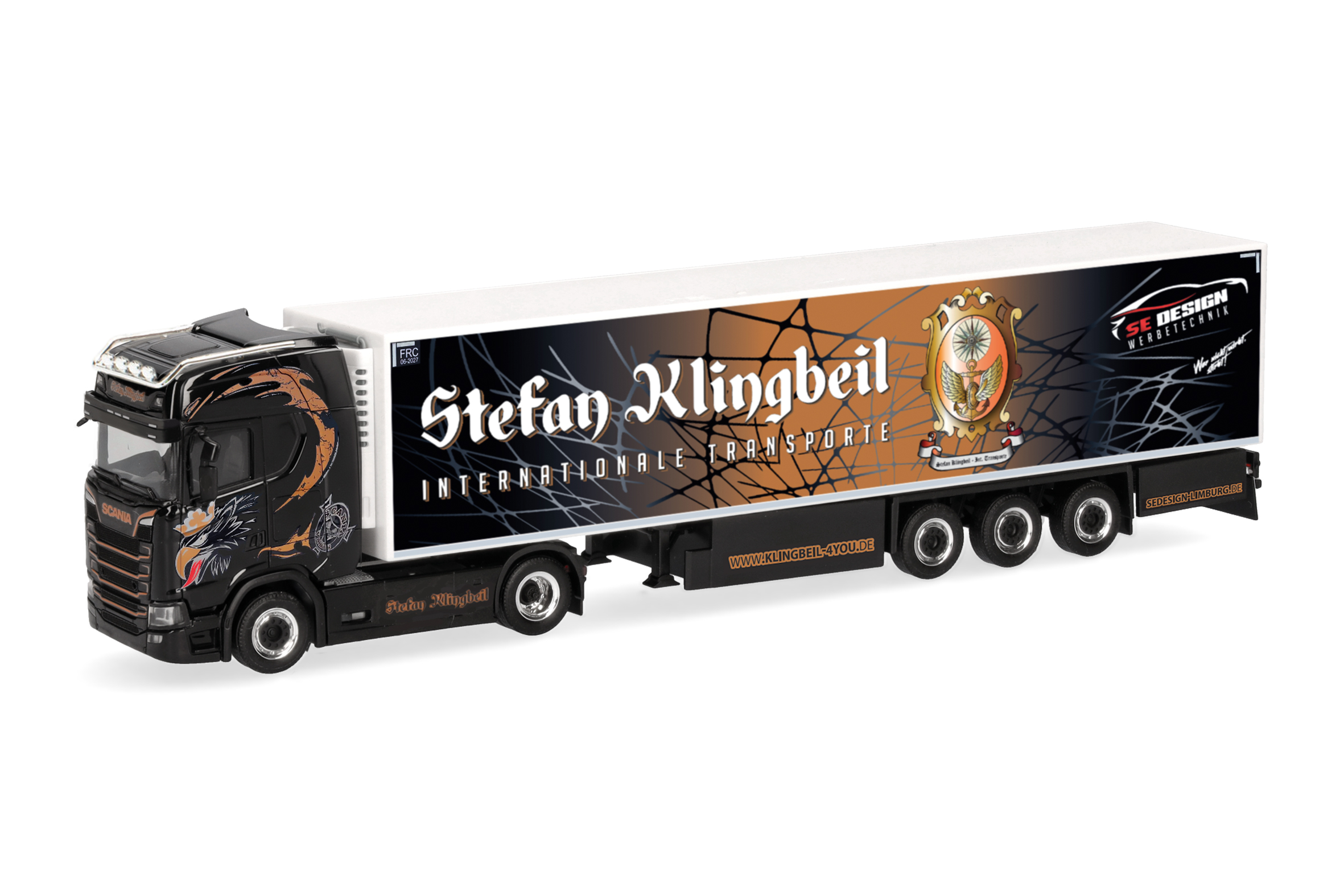 [予約]herpa Cars&Trucks 1/87 (プラスチック製) スカニア CS 20 ハイルーフ  冷蔵ボックスセミトレーラー "Stefan Klingbeil Transporte"  (ヘッセン州)