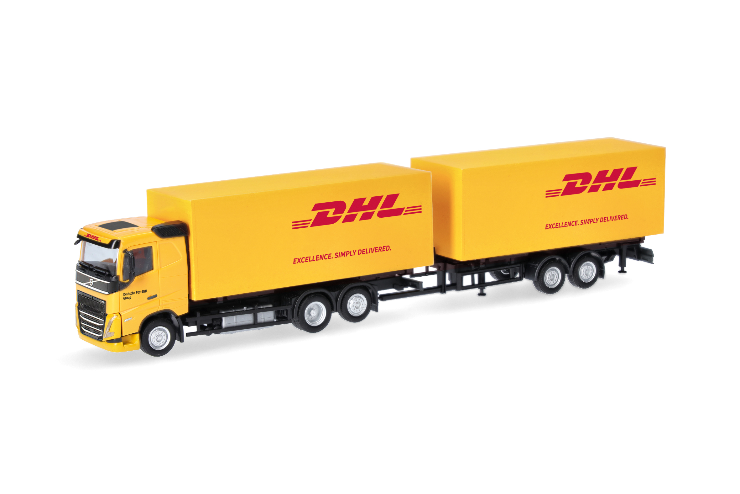 [予約]herpa Cars&Trucks 1/87 (プラスチック製) ボルボ FH フラットルーフ 2020 交換式ボックストレーラー "DHL"