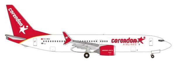 [予約]herpa wings 1/500 (ダイキャスト製) 737 Max 8 コレンドン航空 TC-MKS