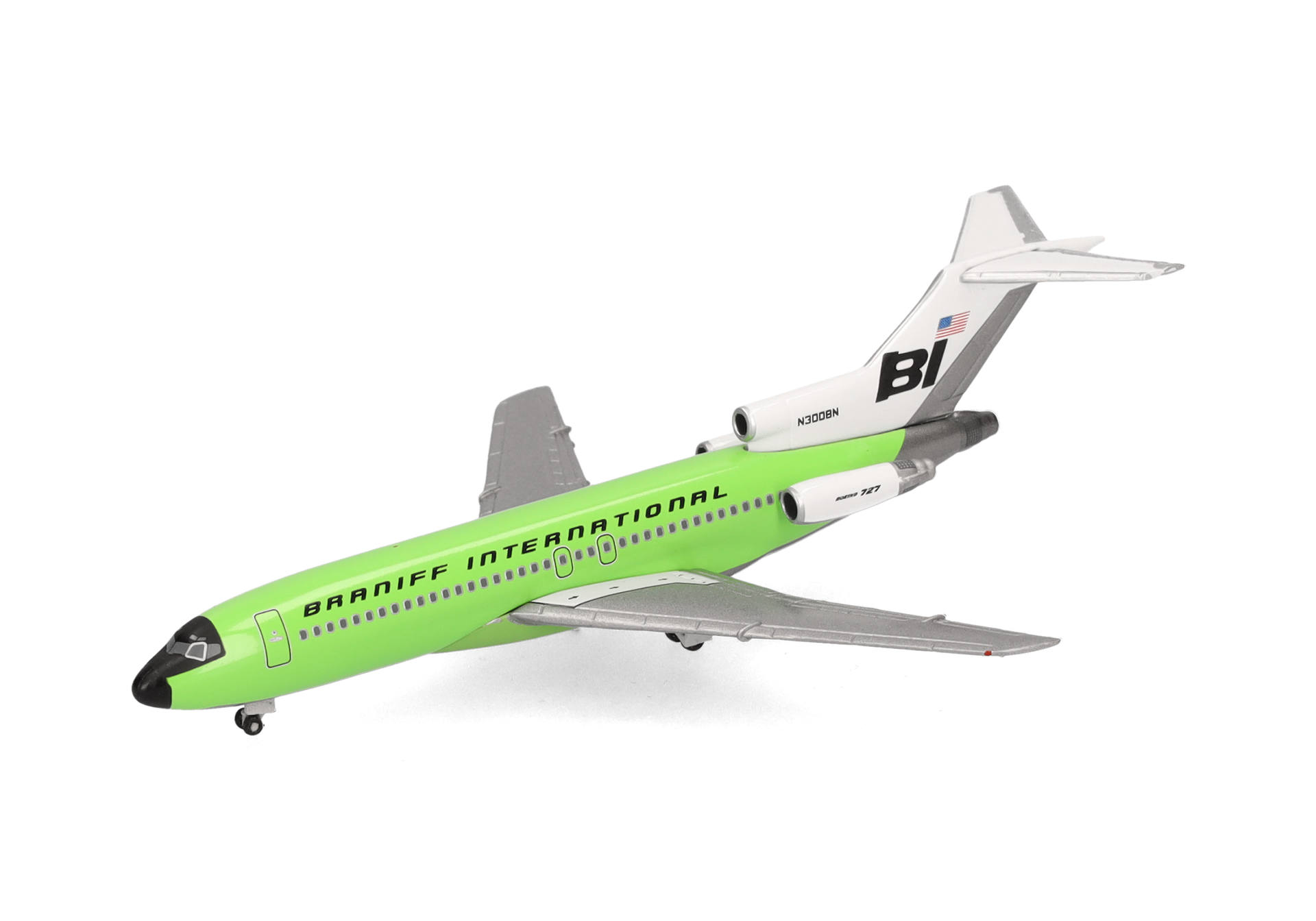 herpa wings 1/500 (ダイキャスト製) 727-100 ブラニフ航空 solid lime green N300BN