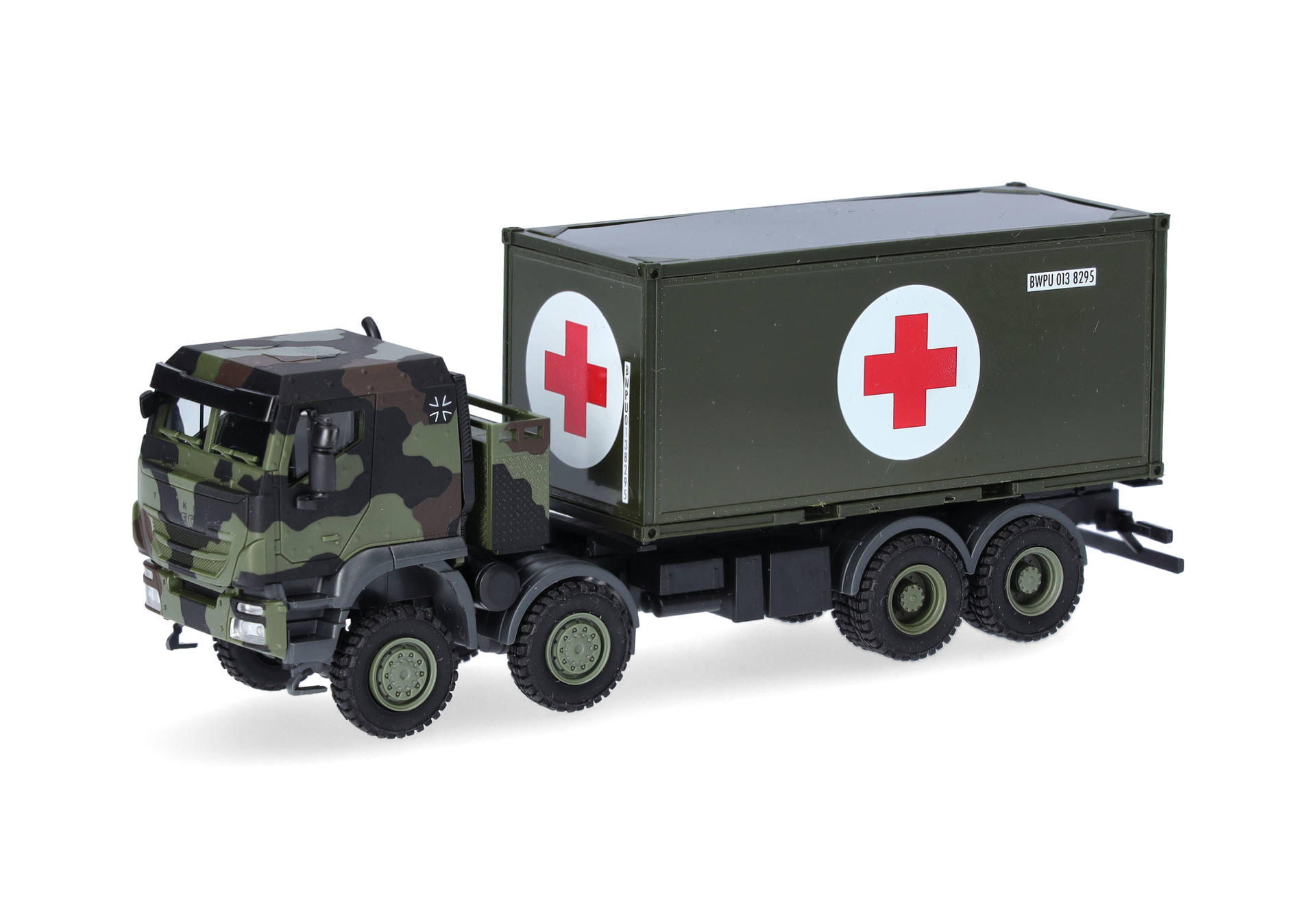 herpa Cars&Trucks 1/87 (プラスチック製) イベコ トラッカー 8x8 20フィートコンテナ ドイツ連邦軍/赤十字