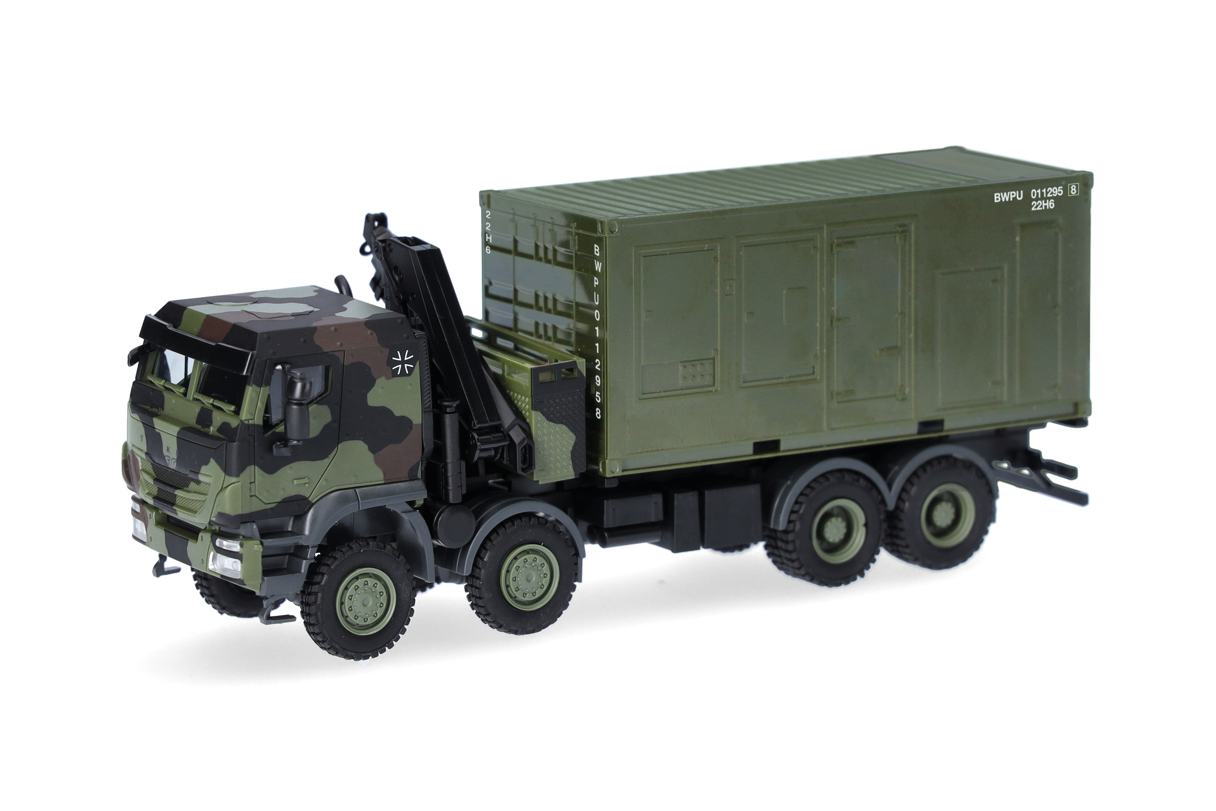 [予約]herpa Cars&Trucks 1/87 (プラスチック製) イベコ トラッカー 8x8 クレーン付 20フィートコンテナ搭載トラック