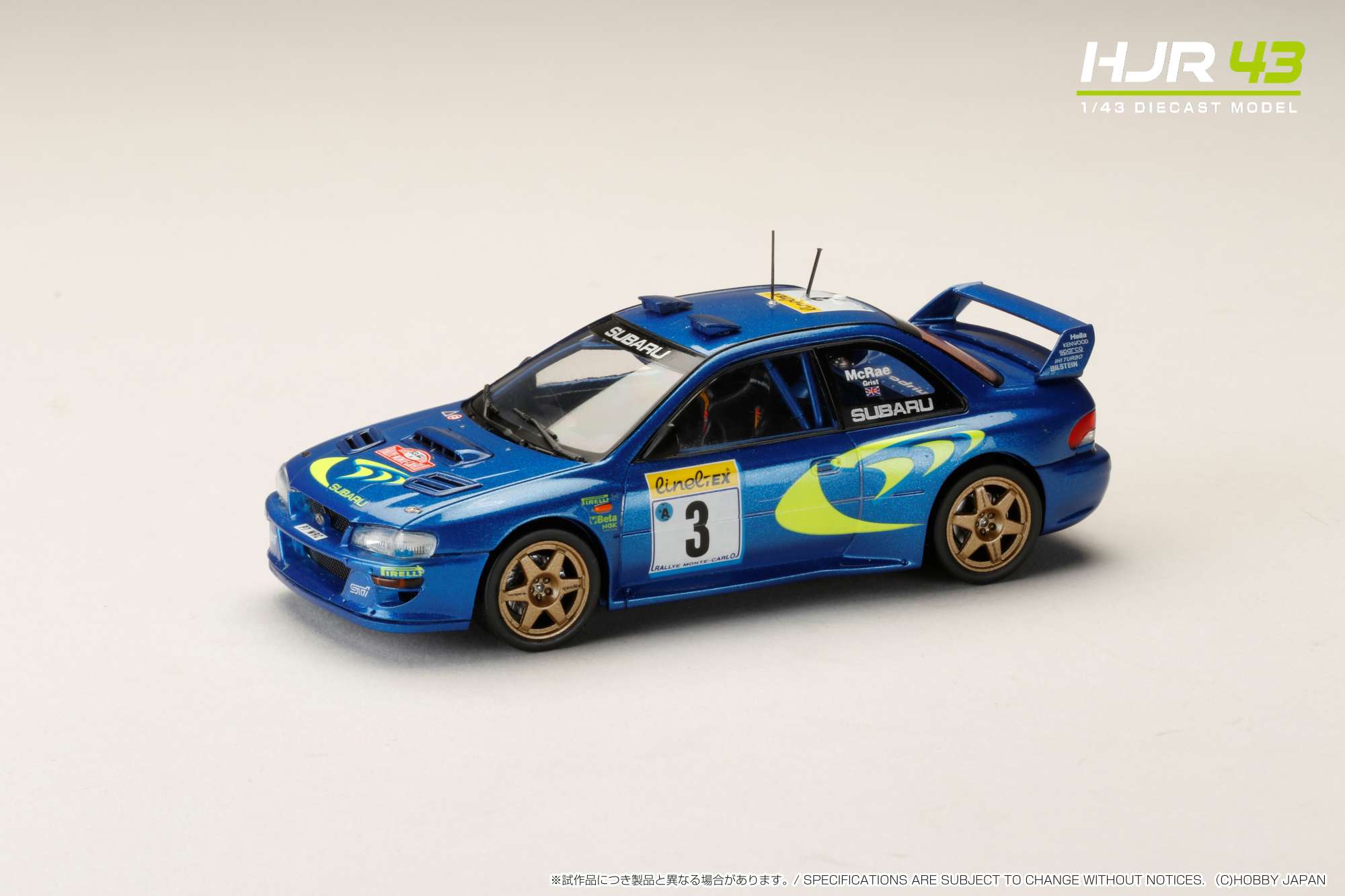 ホビージャパン 1/43 (ダイキャスト製) スバル インプレッサ No.3 1998 WRC ラリー・モンテカルロ 3位 C.マクレー/N.グリスト