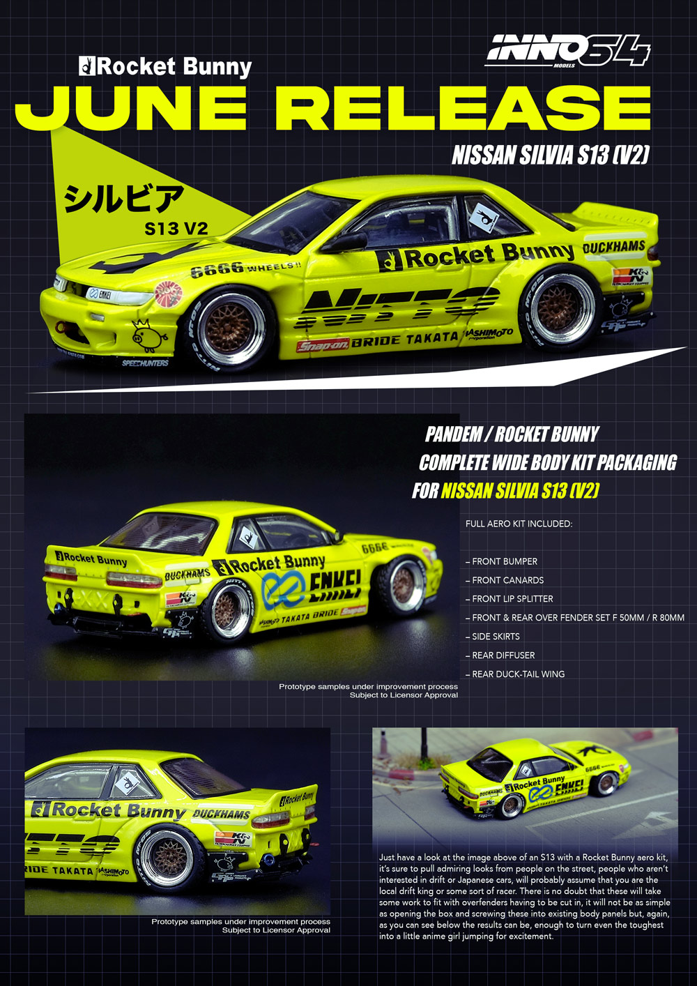 お1人様5個まで Inno Models イノモデル 1 64 Nissan シルビア S13 Rocket Bunny V2 ライトイエロー ガリバー