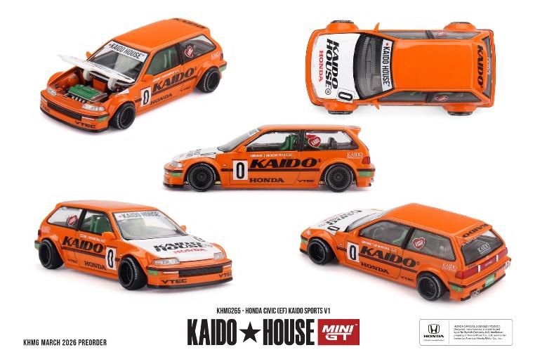 [予約]MINI GT 1/64 (ダイキャスト製) Honda シビック EF Kaido スポーツ V1(左ハンドル)