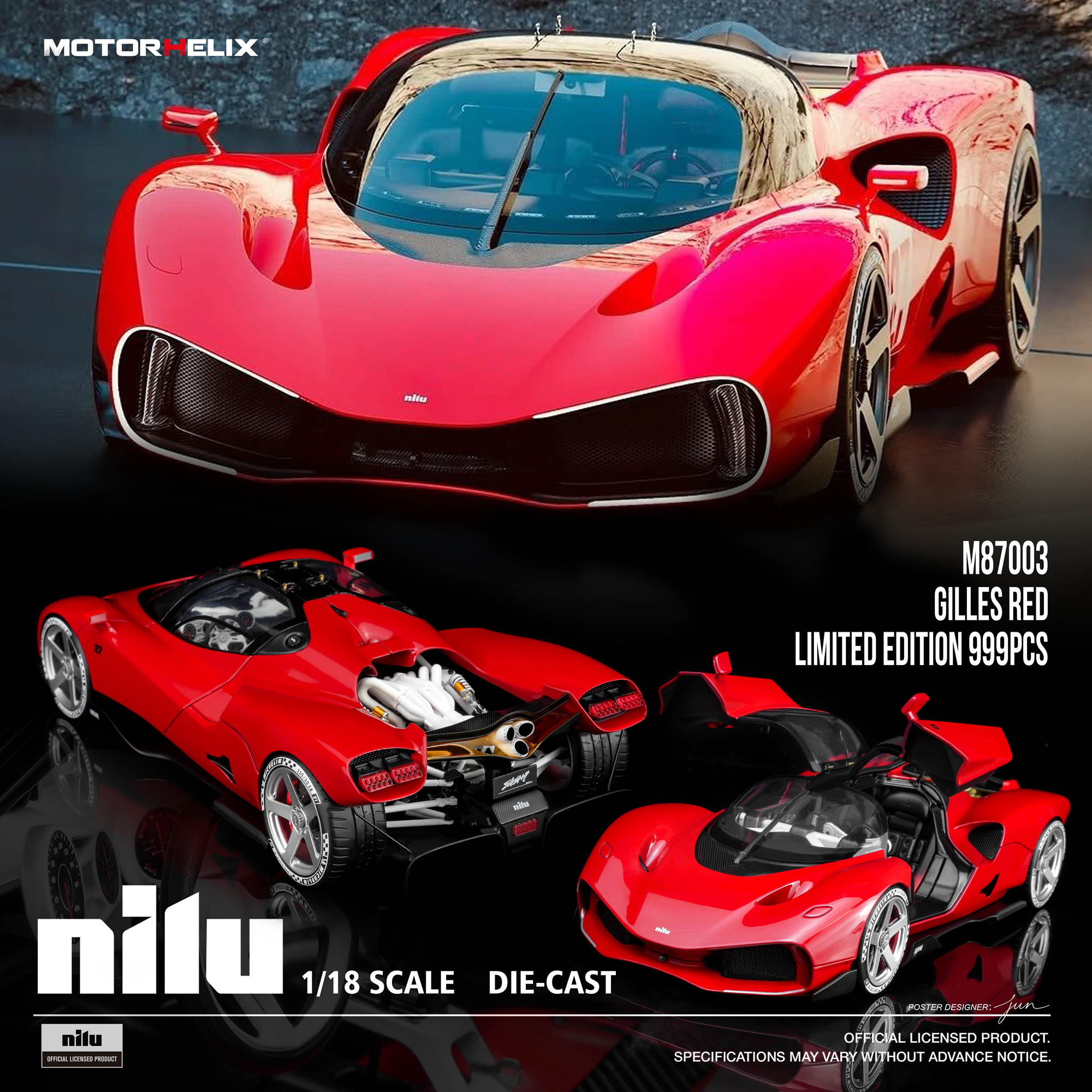 [予約]MOTORHELIX(モーターへリックス) 1/18 (ダイキャスト製) Nilu GILLES RED