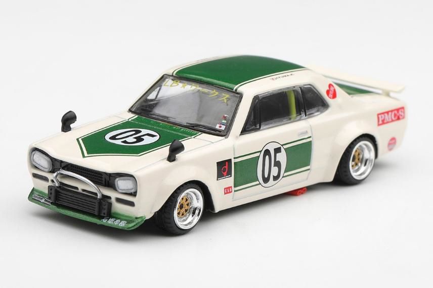 [予約]MINI GT 1/64 (ダイキャスト製) Nissan Skyline LB-WORKS ハコスカ ホワイト/グリーン(右ハンドル)