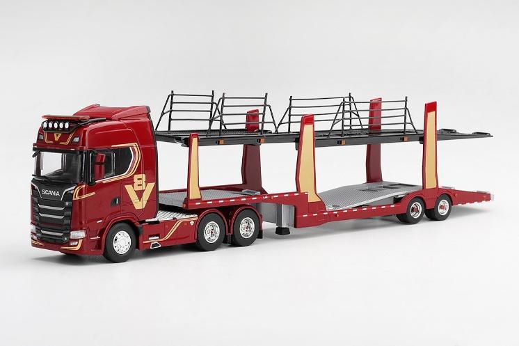 [予約]MINI GT 1/64 (ダイキャスト製) スカニア 770S A6x4NA V8 50周年記念モデル カートランスポーター レッド(左ハンドル)