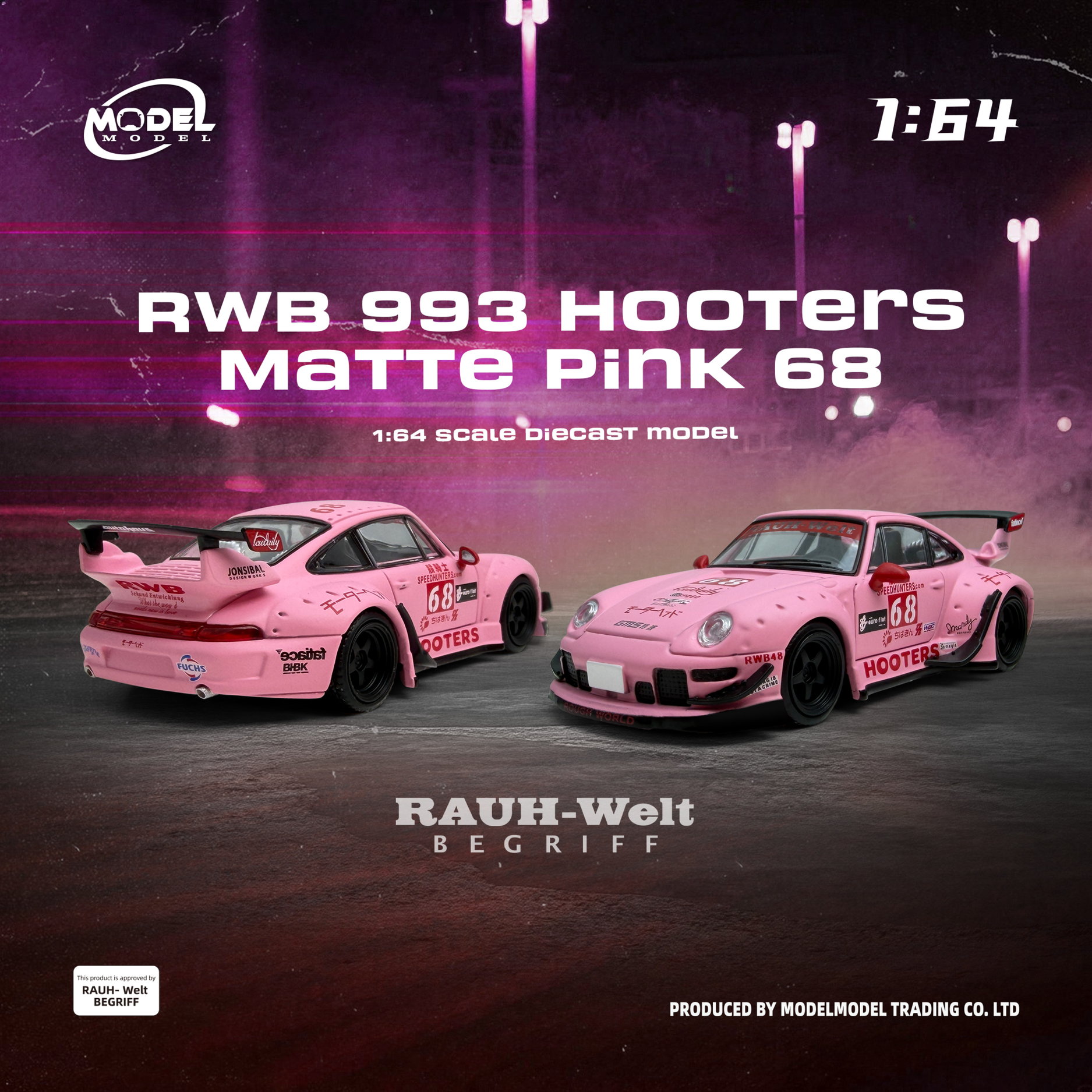 [予約]MODEL MODEL 1/64 (ダイキャスト製) RWB 993 Hooters マッドピンク 68