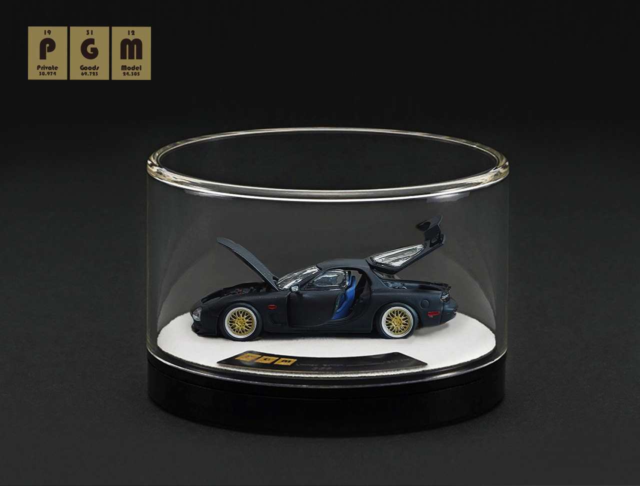 PGM 1/64 (ダイキャスト製) Mazda RX-7 Matte Black-Rotating display