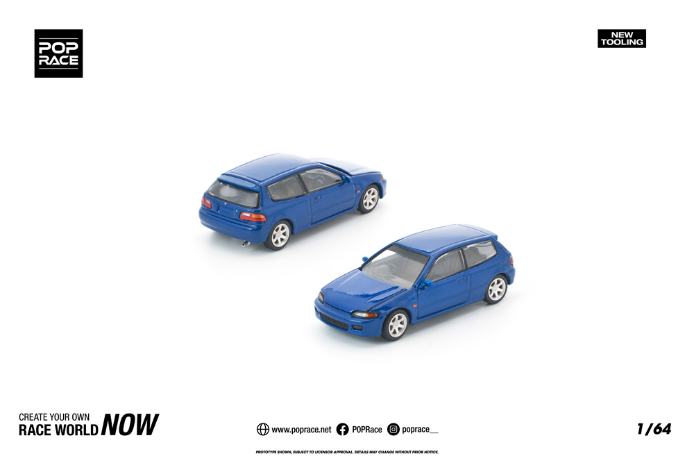 POP RACE 1/64 (ダイキャスト製) ホンダ シビック EG6 ブルー