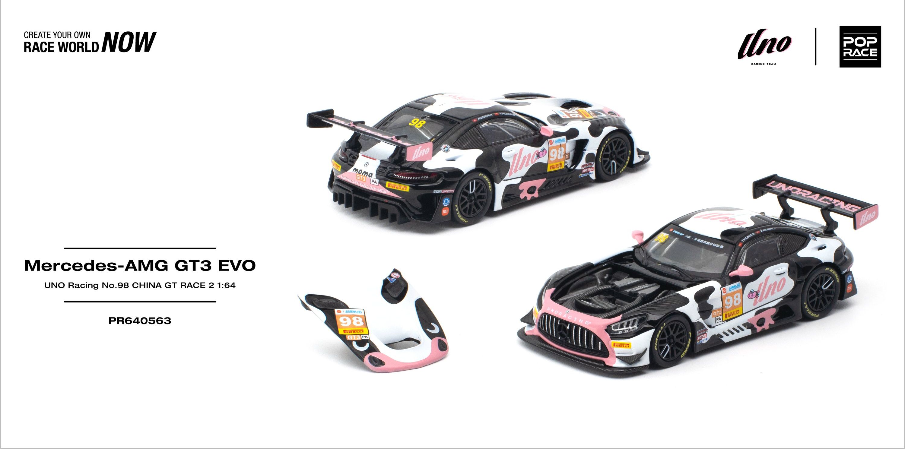 [予約]POP RACE 1/64 (ダイキャスト製) メルセデスAMG GT3 EVO UNO RACING No.98 チャイナGT 第2戦 “Momo”