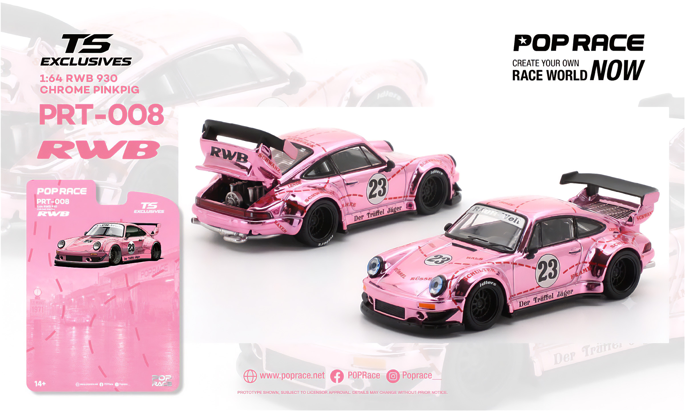 POP RACE 1/64 (ダイキャスト製) RWB 930 クローム ピンクピッグ