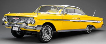 [予約]SunStar(サンスター) 1/18 (ダイキャスト製) シボレー インパラ ハードトップ ローライダー 1961 イエロー 可動式サスペンション搭載