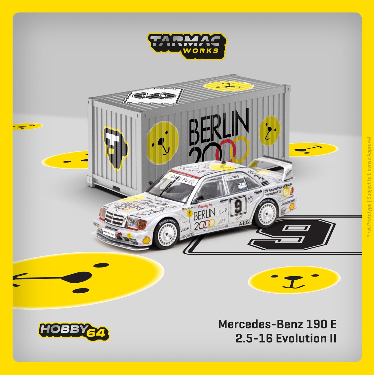 Tarmac（ターマック）1/64 Mercedes-Benz 190 E 2.5-16 Evolution II Macau Guia Race 1992 With Container