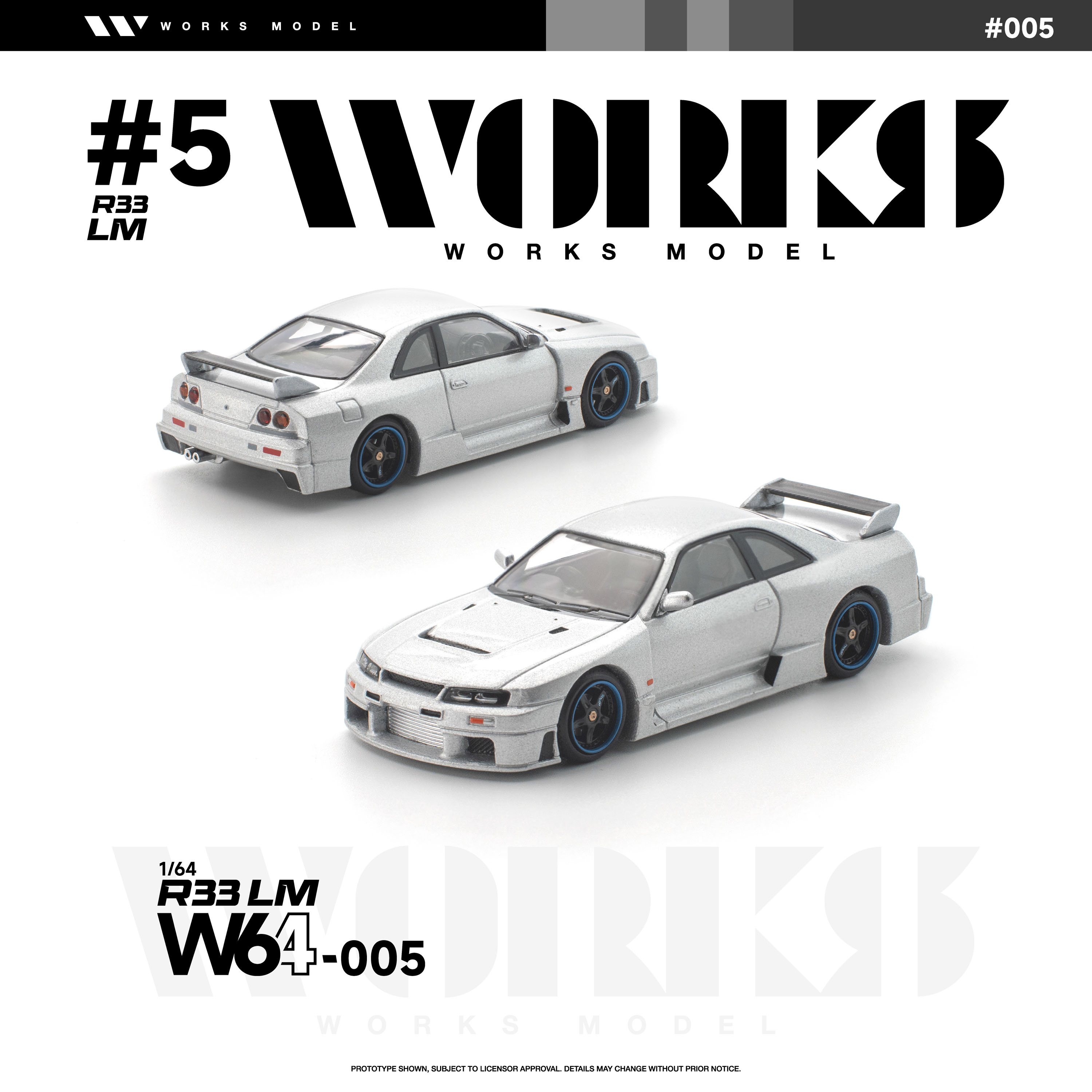 [予約]WORKS Model 1/64 (ダイキャスト製) R33 LM シルバー