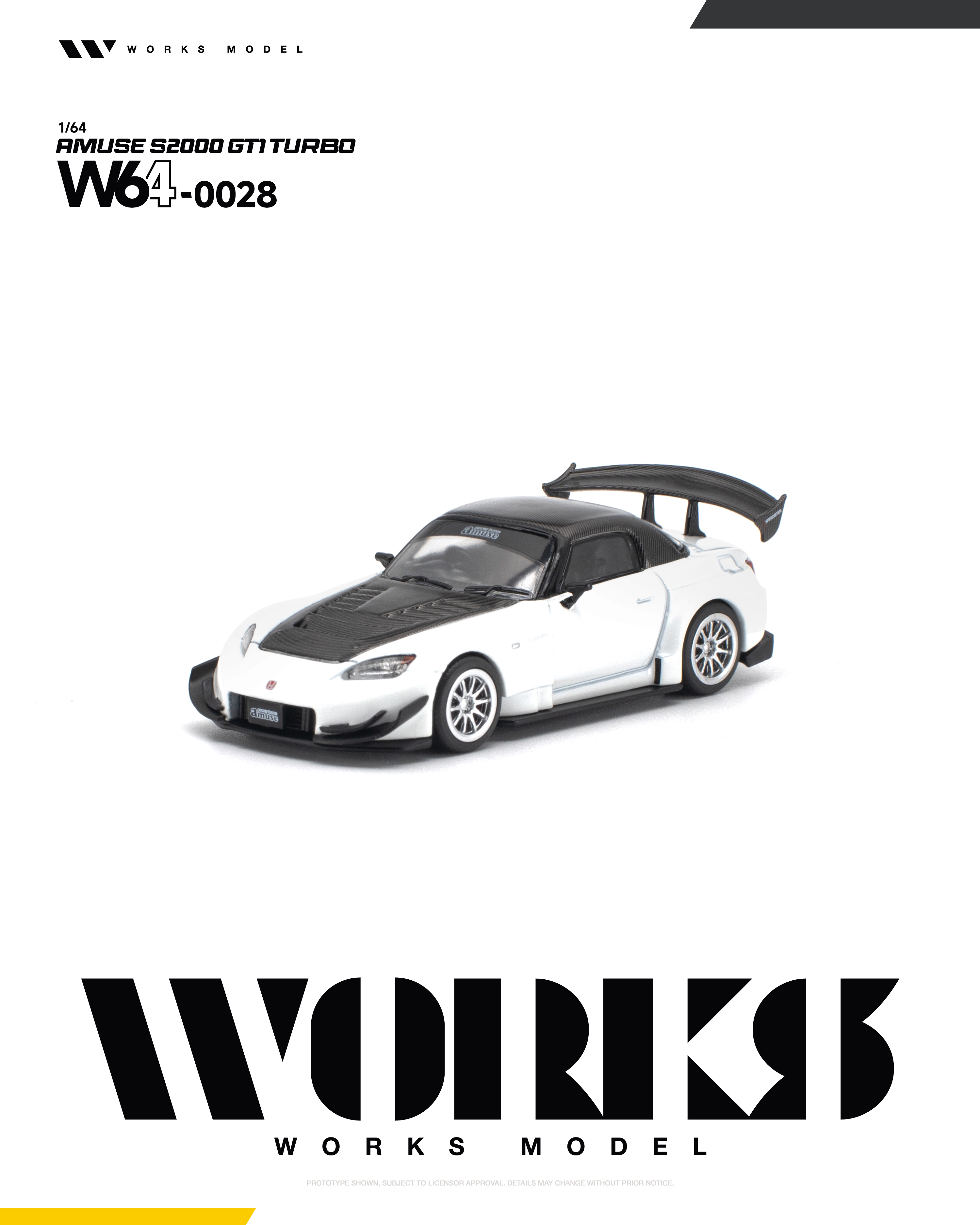 [予約]WORKS Model 1/64 (ダイキャスト製) アミューズ S2000 GT1 ターボ ホワイト