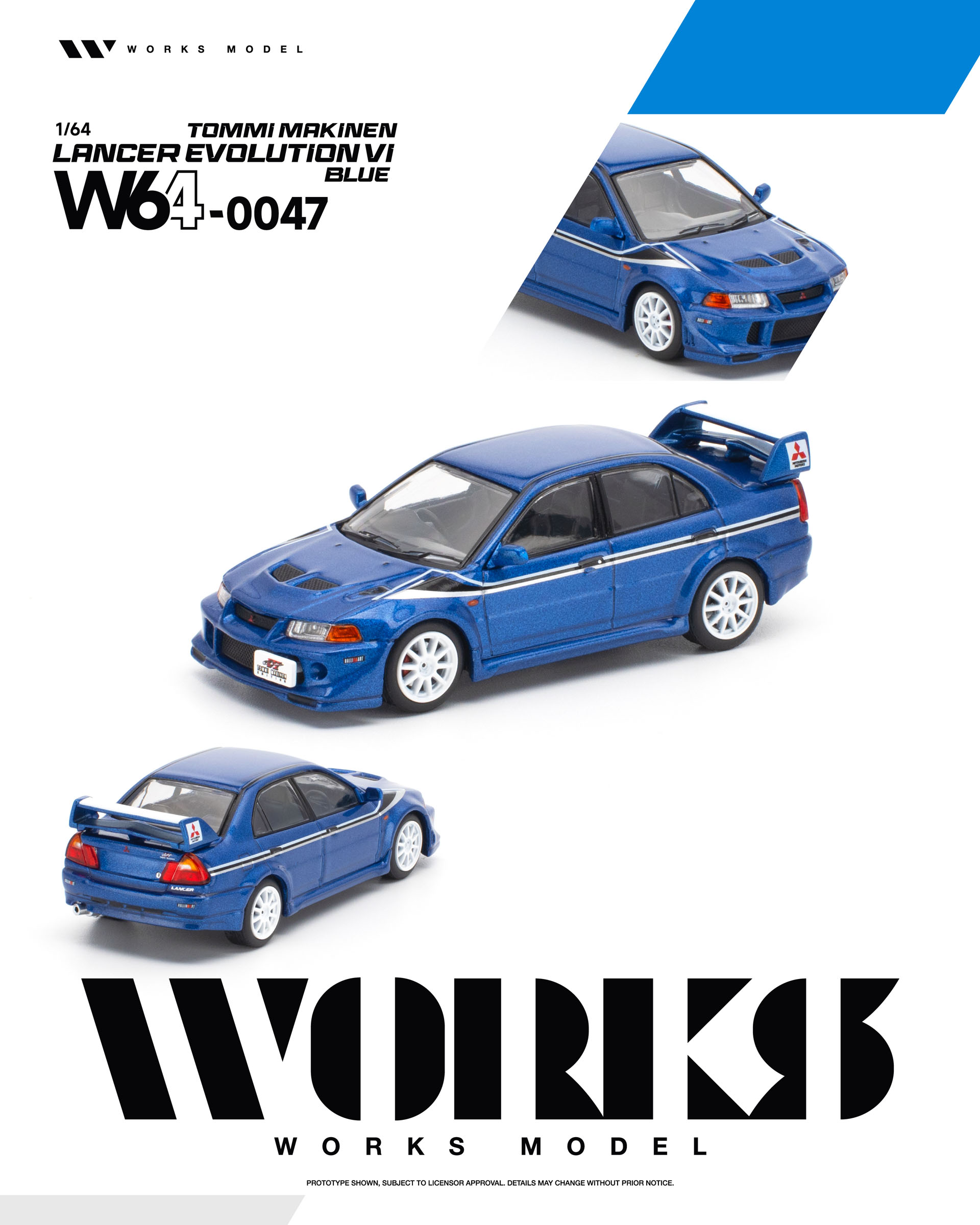 [予約]WORKS Model 1/64 (ダイキャスト製) 三菱 ランサーエボリューション VI トミ・マキネン ブルー
