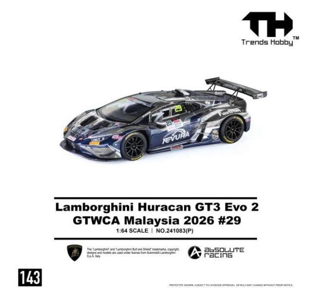 [予約]Trends Hobby 1/64 (ダイキャスト製) Lamborghini Huracan GT3 EVO GTWCA Malaysia 2026 #29