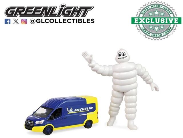 [予約]グリーンライト 1/64 (ダイキャスト製) 2019 Ford Transit LWB High Roof - Michelin Tires with 1:18 Michelin Figure 