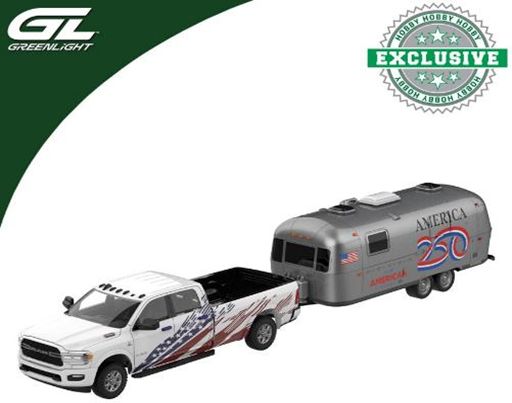 [予約]グリーンライト 1/64 (ダイキャスト製) 2024 Ram 2500 Laramie with 2026 Airstream America 250 Edition 