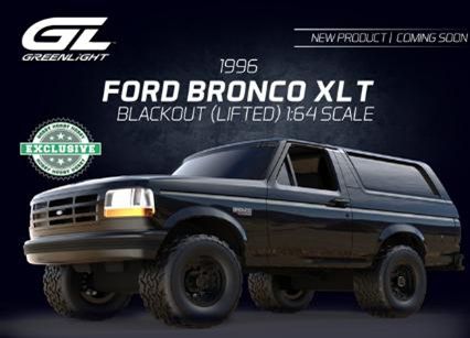 [予約]グリーンライト 1/64 (ダイキャスト製) 1996 Ford Bronco XLT - Blackout (Lifted) 