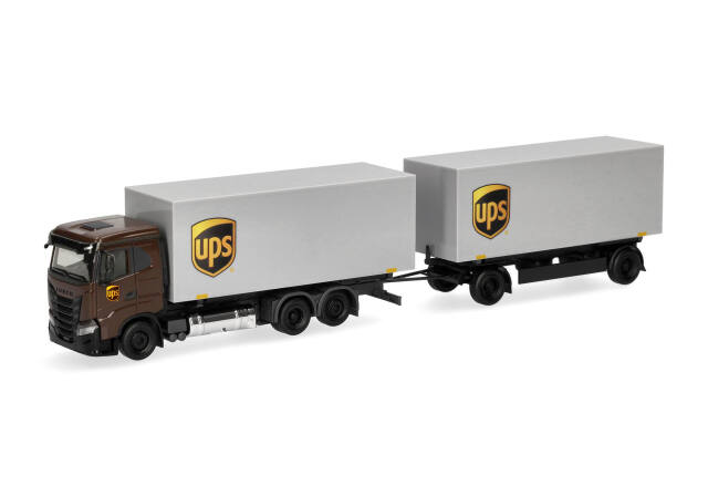 [予約]herpa Cars&Trucks 1/87 (プラスチック製) イベコ S-Way フラットルーフ 交換式ボックストレーラートラック "UPS"