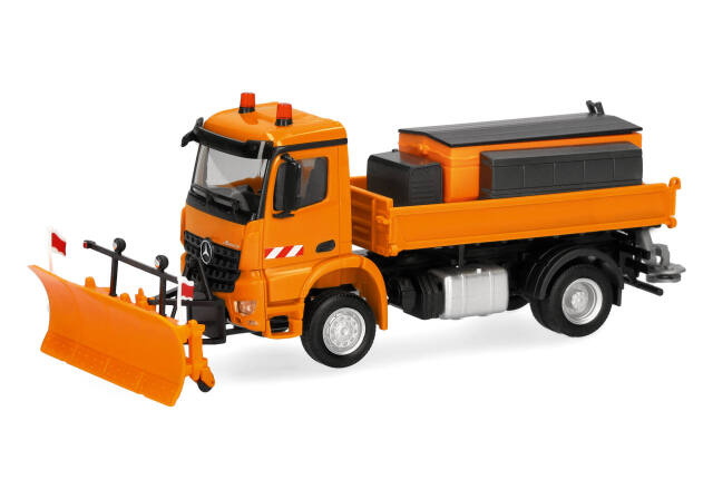 [予約]herpa Cars&Trucks 1/87 (プラスチック製)  メルセデスベンツ アロクス S 18 3ウェイダンプトラック 2軸 除雪用プラウ付 オレンジ