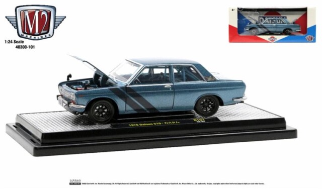 M2 Machines 1/24 1970 Datsun 510 - Blue Metallic with Dark Blue Gloss stripes