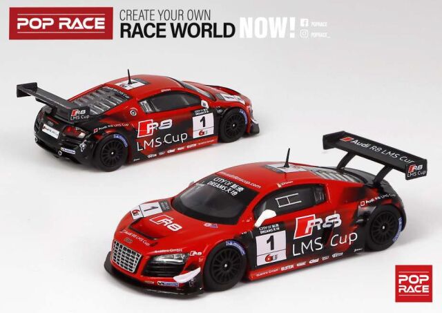 【お1人様5個まで】POP RACE 1/64 【台座付限定版】PR64-R8UL-13MGC01 AUDI R8 LMS ULTRA Macau GT Cup 2013 Edoardo Mortara #1