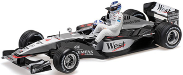[予約]MINICHAMPS(ミニチャンプス) 1/18 (ダイキャスト製) マクラーレン メルセデス MP4/16 デビッド・クルサード スペインGP 2001 ライドオン ミカ・ハッキネン フィギュア付 ※再受注
