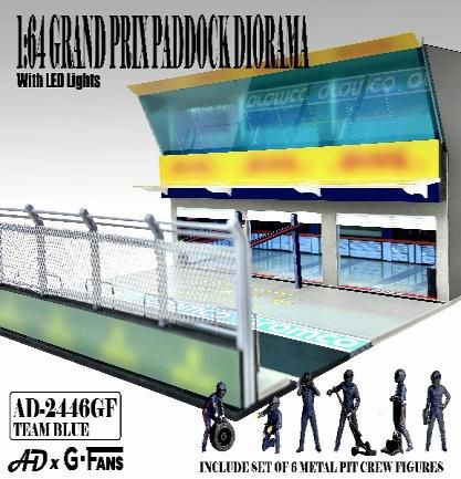 [予約]アメリカンジオラマ 1/64 (ダイキャスト製) グランプリ パドック ジオラマ チームブルー ※フィギュア付き