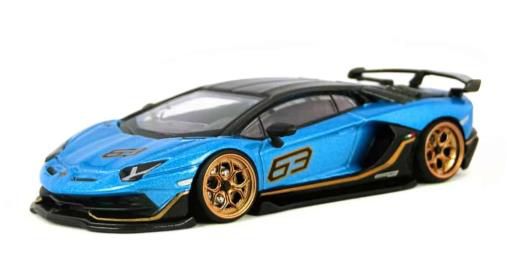 D MODEL 1/64 (ダイキャスト製) Lamborghini アヴェンタドール SVJ 63 ブルーエーギル