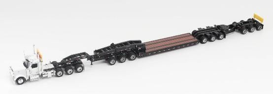 [予約]ダイキャストマスター 1/64 (ダイキャスト製) ピータービルト モデル589 131インチBBC デイキャブ トライデム アクスル トラックトラクター ホワイト + トレイルキング TK170 ハイドロリック ディタッチャブル グースネック ローボーイ トレーラー