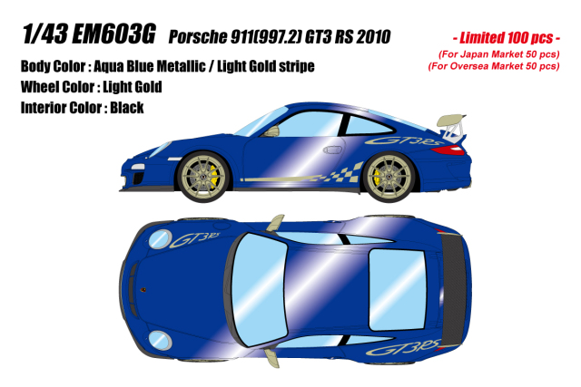[予約]EIDOLON(アイドロン) 1/43 (レジン製) ポルシェ911(997.2) GT3 RS 2010 アクアブルーメタリック/ ライトゴールドストライプ(限定100台)