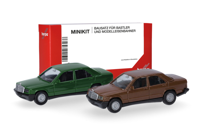 [予約]herpa Cars&Trucks 1/87 (プラスチック製) ミニキット メルセデスベンツ 190 パーチェスグリーン/ブラウンマロン （2台セット）