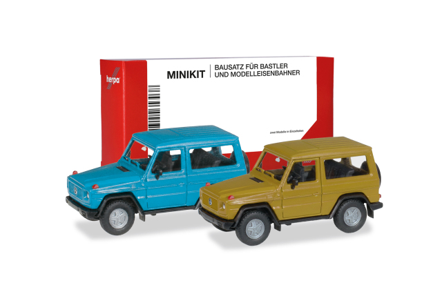 [予約]herpa Cars&Trucks 1/87 (プラスチック製) ミニキット メルセデスベンツ Gクラス チャイナブルー/カレーイエロー (2台セット)