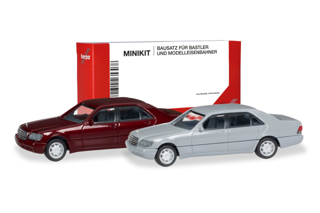 [予約]herpa Cars&Trucks 1/87 (プラスチック製) ミニキット メルセデスベンツ Sクラス W140 ダークレッド/グレー (2台セット)