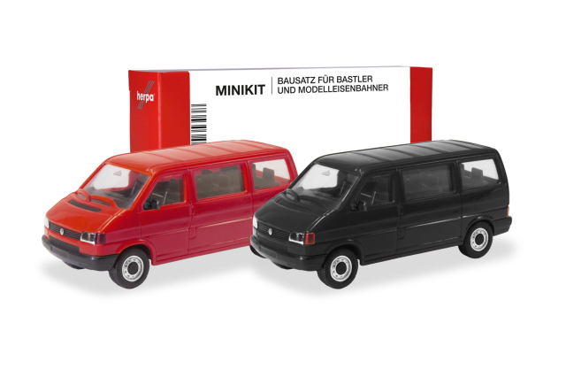 [予約]herpa Cars&Trucks 1/87 (プラスチック製) ミニキット フォルクスワーゲン T4 バス レッド/ブラック (2台セット)