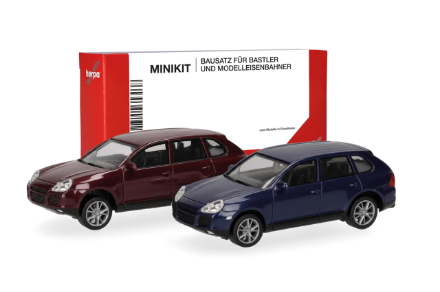 [予約]herpa Cars&Trucks 1/87 (プラスチック製) ミニキット ポルシェ カイエン  ターボ レッド/シーブルー（2台セット）