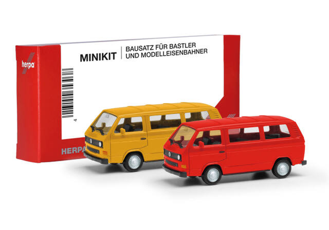 herpa Cars&Trucks 1/87 (プラスチック製) ミニキット フォルクスワーゲン T3 バス イエロー/レッド (２台セット)