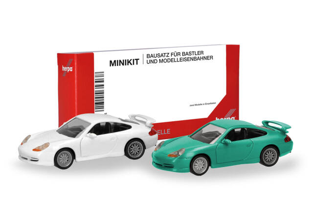 herpa Cars&Trucks 1/87 (プラスチック製) ミニキット ポルシェ911 GT3(996)ホワイト/グリーン (２台セット)