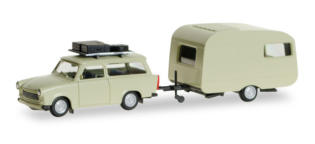 herpa Cars&Trucks 1/87 トラバント 601 Universalルーフラック、キャンピングトレーラー付き