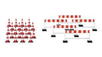 herpa Cars&Trucks 1/87 カラーコーン (20個)、 バリケード (5個) レッド／ホワイト