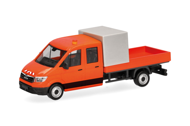 [予約]herpa Cars&Trucks 1/87 (プラスチック製) MAN TGE ダブルキャビン  ショートターポリン付 オレンジ