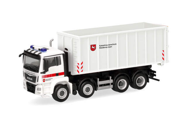 [予約]herpa Cars&Trucks 1/87 (プラスチック製) MAN TGS M ユーロ6c 交換式トラック 4軸 "ニーダーザクセン州市民保護局"