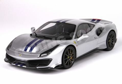 [予約]BBR MODELS 1/18 (ダイキャスト製) Ferrari 488 Pista - metal diecast - full open Argento Nurburgring with stripe blue - LUXURY PACK - BASE AND CASE INCLUDED