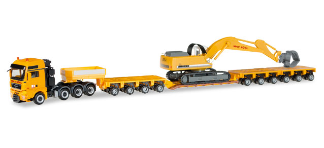 herpa Cars&Trucks 1/87 MAN TGX XXL 640低床セミトレーラー リープヘル 954with sorting Grabs 積載車"Max Bogl"