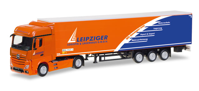 herpa Cars&Trucks 1/87 MB アクトロスビッグスペースカーテンキャンバスセミトレーラー"Leipziger Logistik"